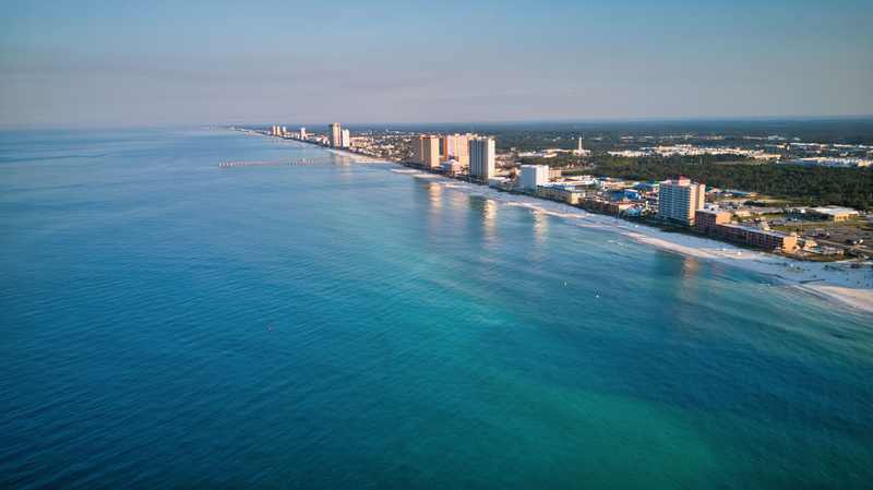 Calm Gulf waters along the Florida Panhandle coast before the forecast northern Gulf Coast landfall of Tropical Storm Isaias.