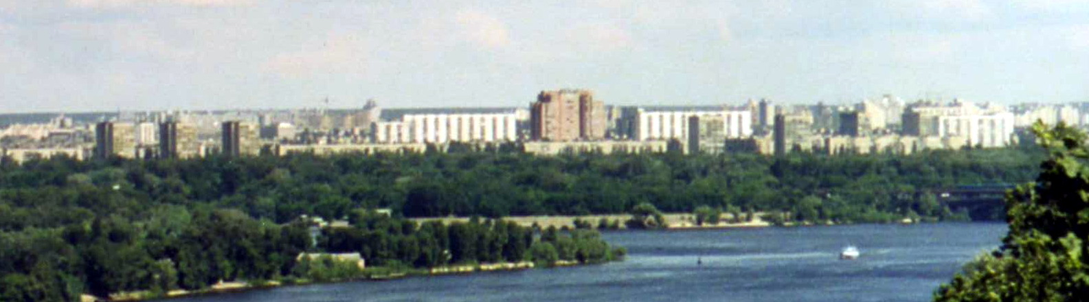 Rusanivka, a residential district on Kyiv's left bank of the Dnipro River, the east-bank side of the capital struck on Monday night