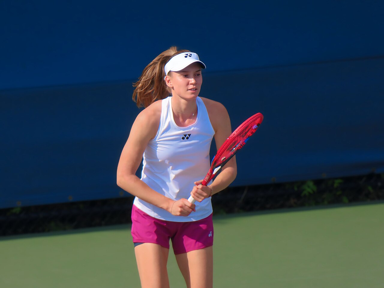 Elena Rybakina, who beat Leylah Fernandez to retain the Ningbo Open title, pictured on court at the US Open