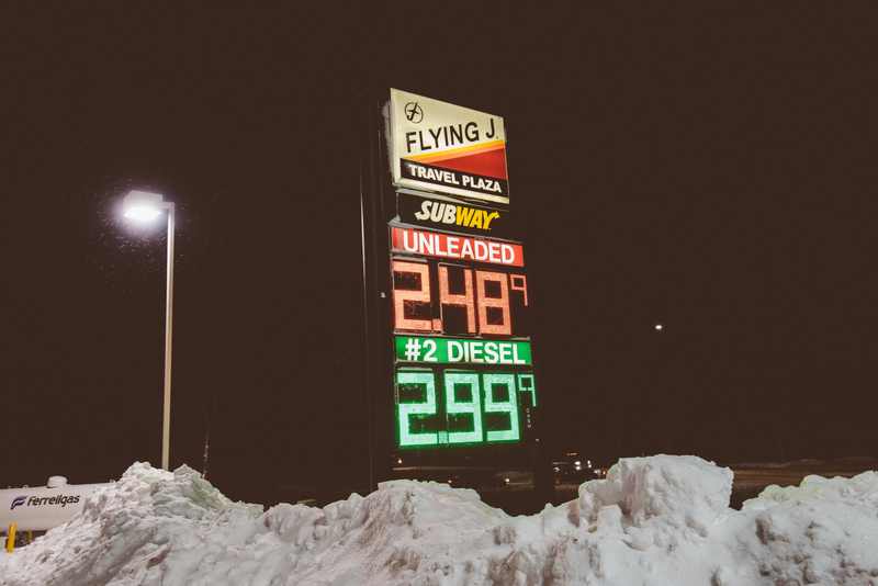 Gasoline and diesel price sign illustrating US gas prices in October 2026