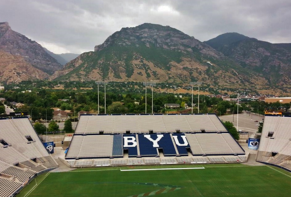 LaVell Edwards Stadium in Provo, Utah — where BYU upsets Notre Dame 28-24 in a top-10 primetime classic