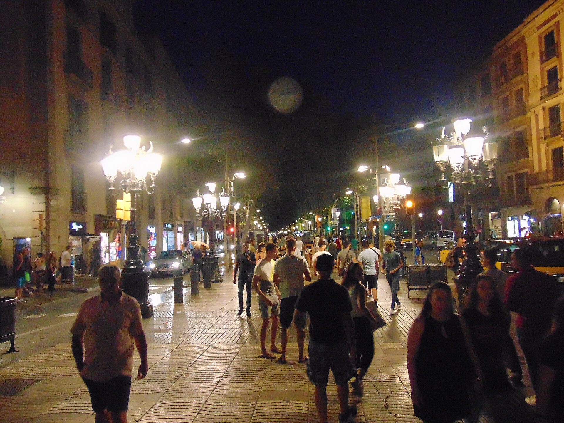 La Rambla at night in Barcelona