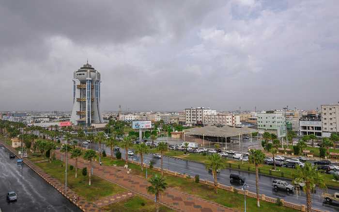 City center of Khamis Mushait after rain, a target area in the October 2026 Saudi missile interceptions