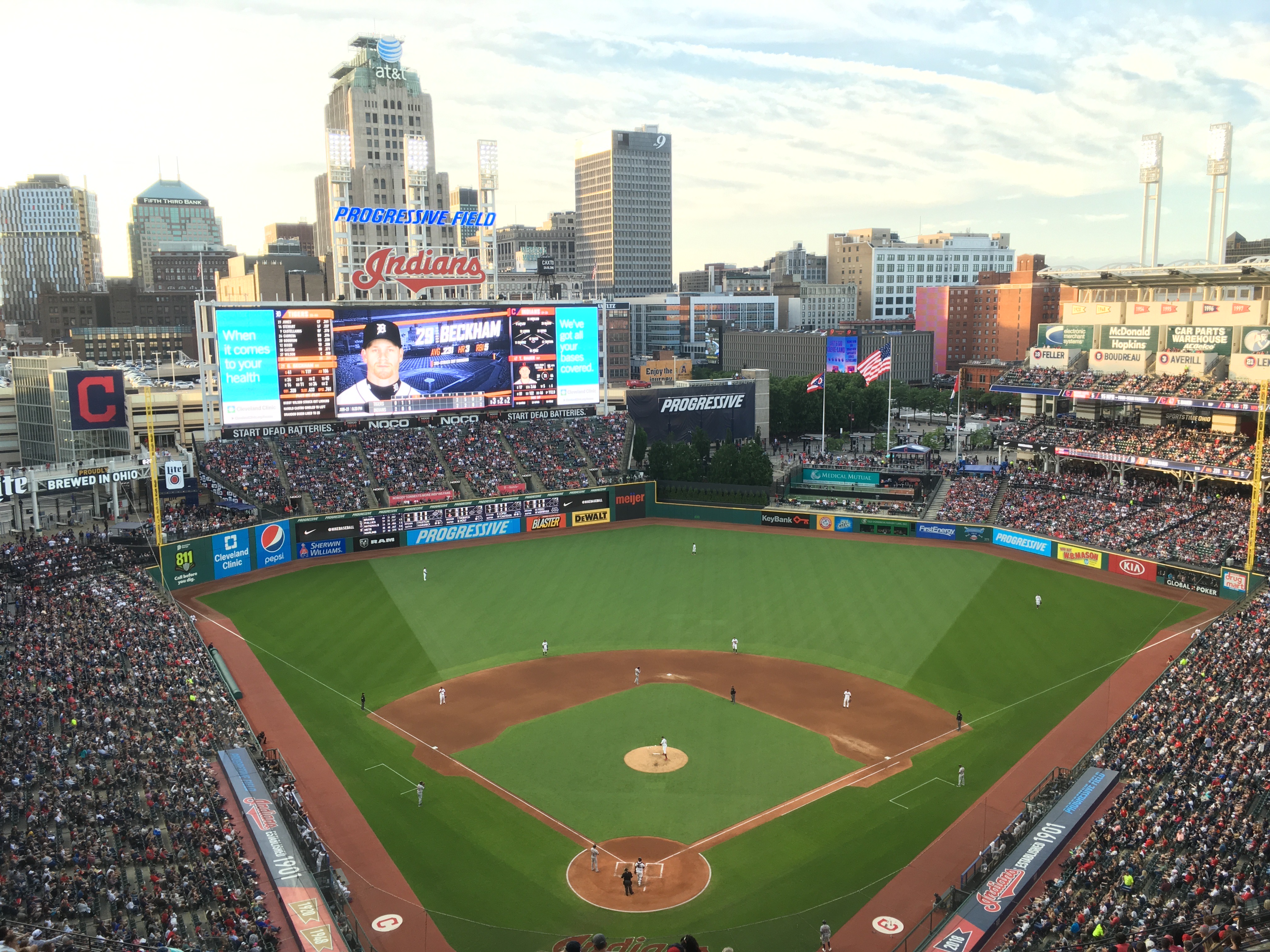 Progressive Field in Cleveland, where the Rays beat the Guardians 3–1 in Game 5 of the ALCS to take a 3–2 series lead — file photo