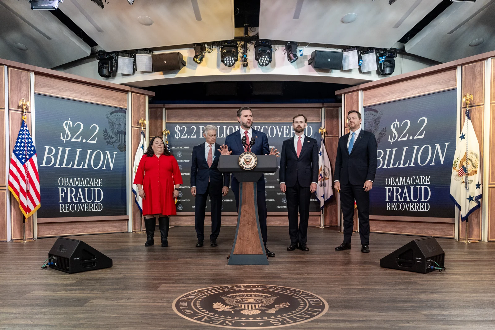 Vice President JD Vance and CMS Administrator Mehmet Oz at the September 2026 news conference on ACA marketplace fraud
