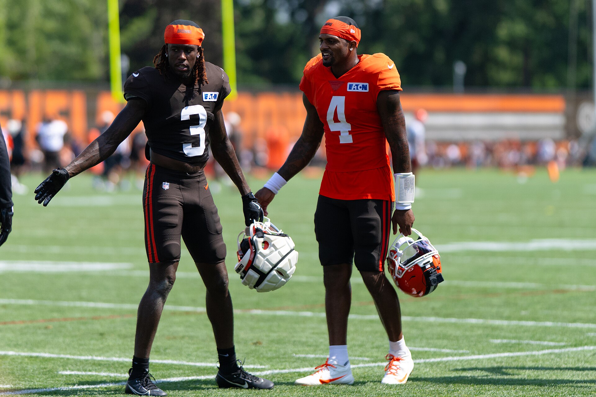 Browns vs Ravens score — Jerry Jeudy and Deshaun Watson at Cleveland Browns training camp in 2026