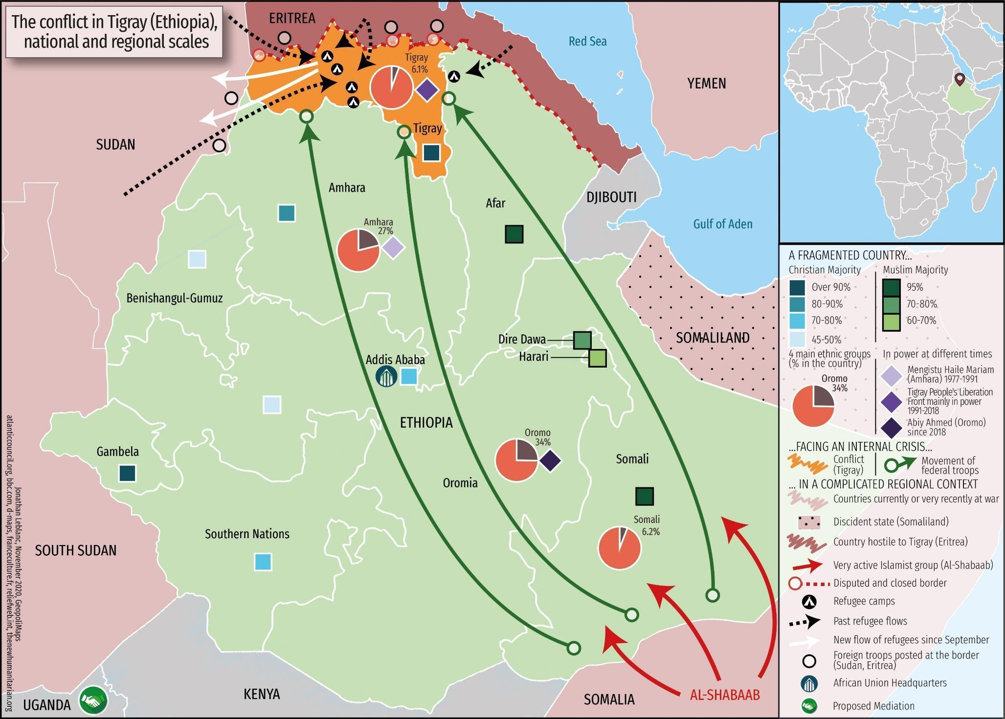 Historical map of conflict zones in Ethiopia used as geographic context for the September 2026 Tigray digital blackout
