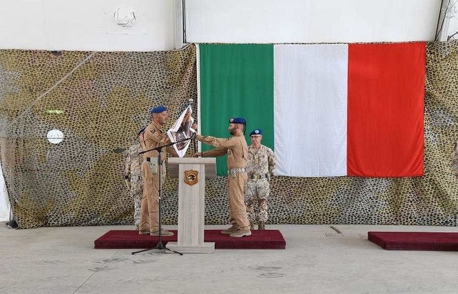 A change-of-command ceremony for Italy's Airmobile Task Group Griffon in Iraq — Italian forces served in the U.S.-led Operation Inherent Resolve against the Islamic State and in NATO Mission Iraq