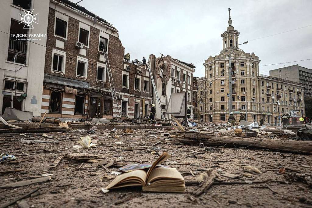 Residential buildings in Kharkiv damaged by a Russian missile strike — the September 28 Saltivka apartment strike wounded 28 people, including nine children