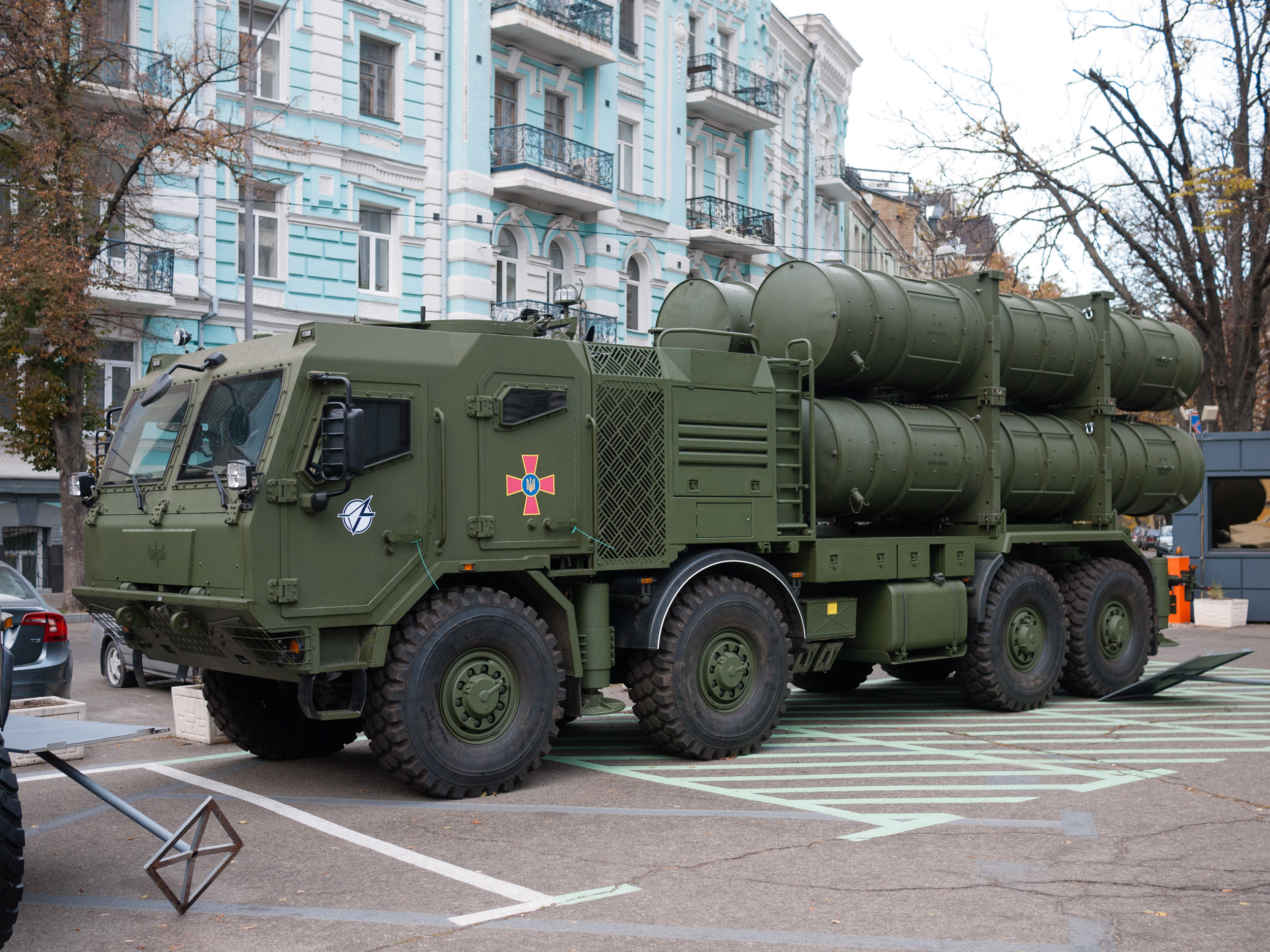 Ukrainian Neptune coastal missile launcher vehicle in Kyiv — the system Kyiv says fired on the Kamensky rocket fuel plant