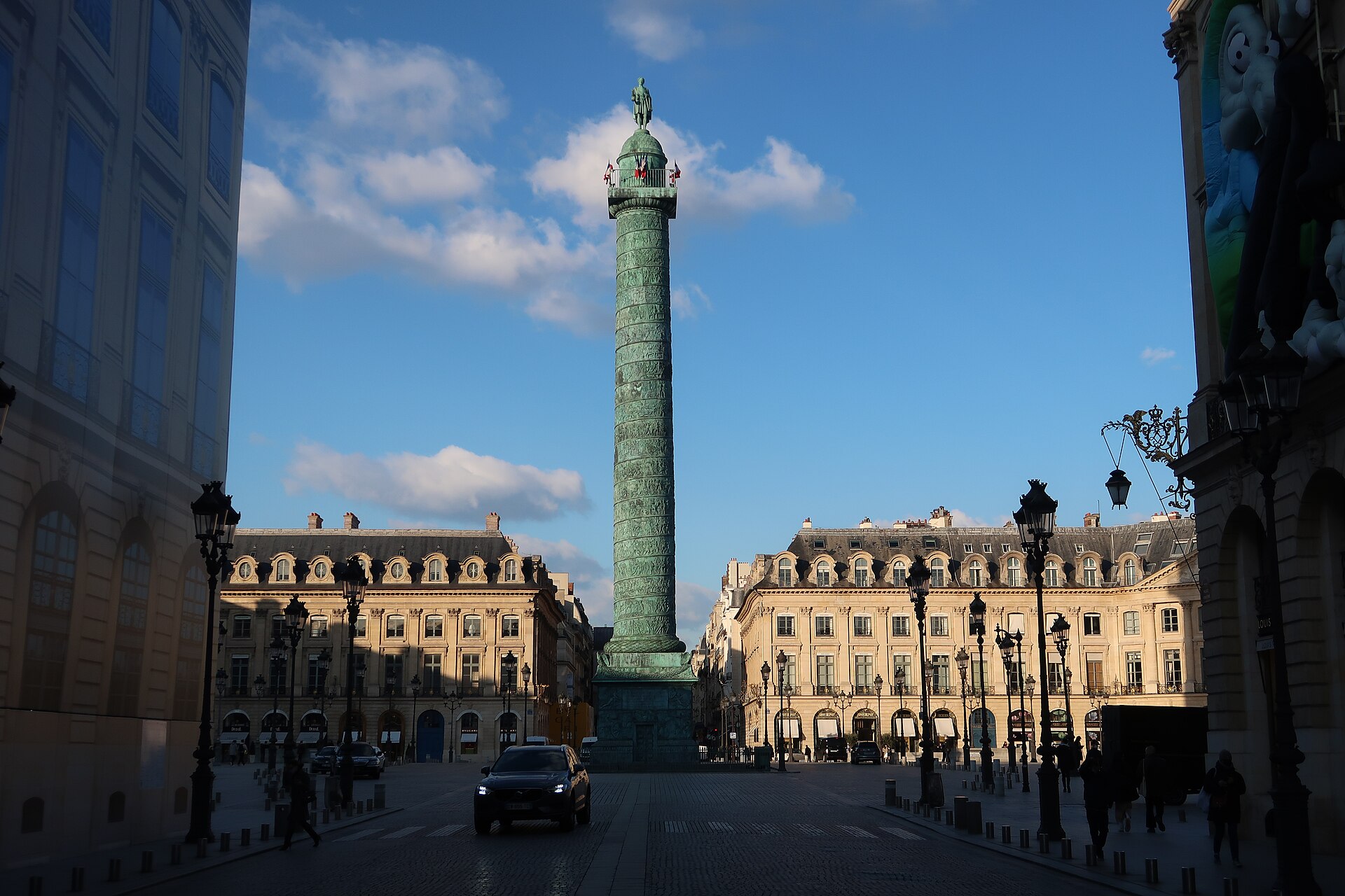 The Colonne Vendôme and the luxury boutiques of the Place Vendôme in Paris, where shops were damaged in the weekend riots