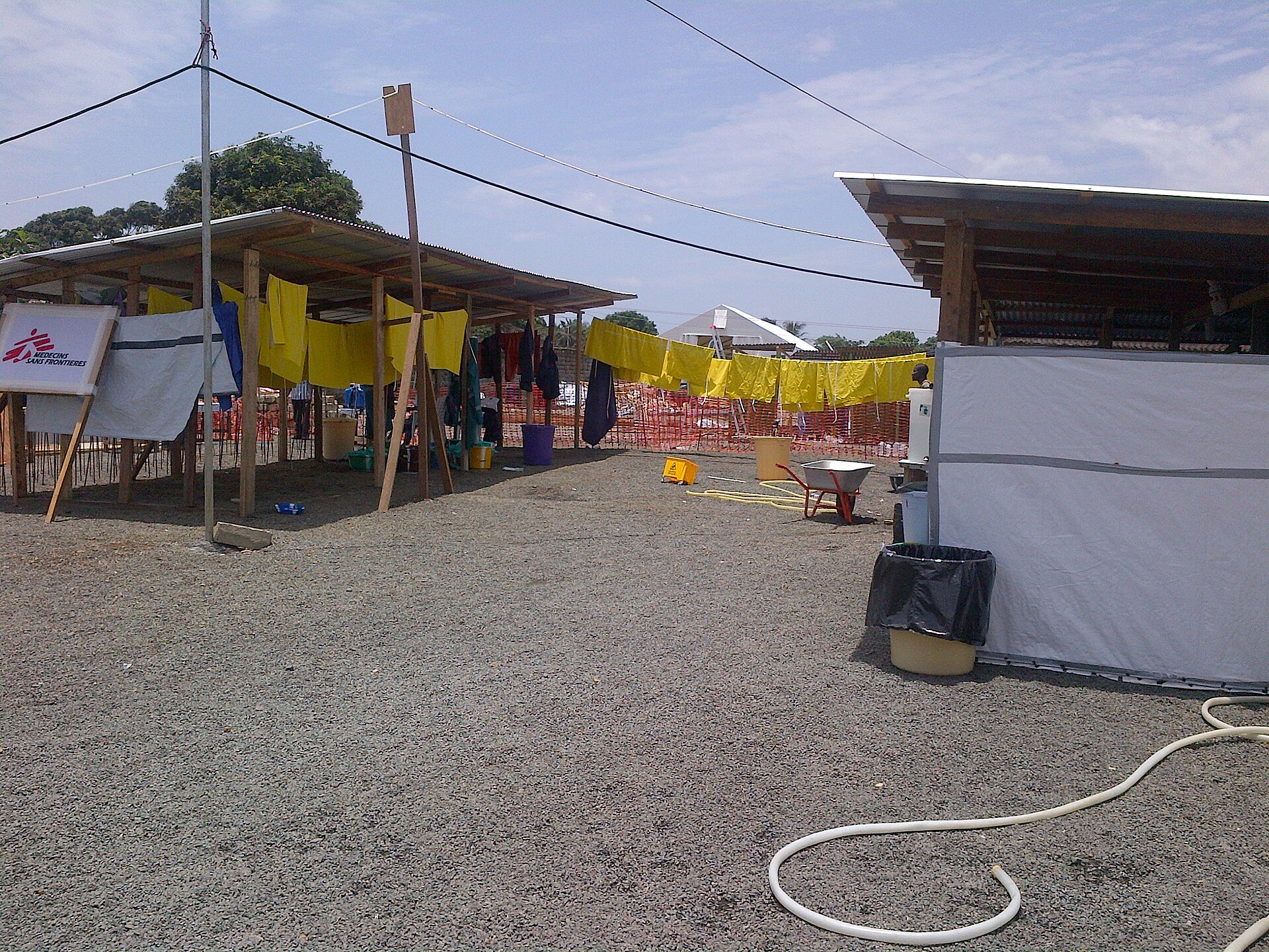 Nigeria Ebola case in Abuja — protective suits and aprons dry at an Ebola treatment unit, file photo