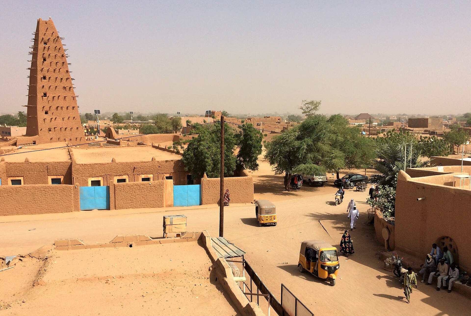 Niger hostages freed — the Grand Mosque minaret and old city of Agadez in Niger, the desert city where both women were kidnapped in 2025