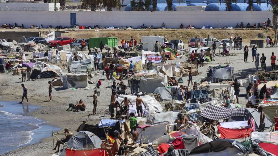 People and tents during the Ceuta migrant crisis 2026 after Morocco Spain border crossings