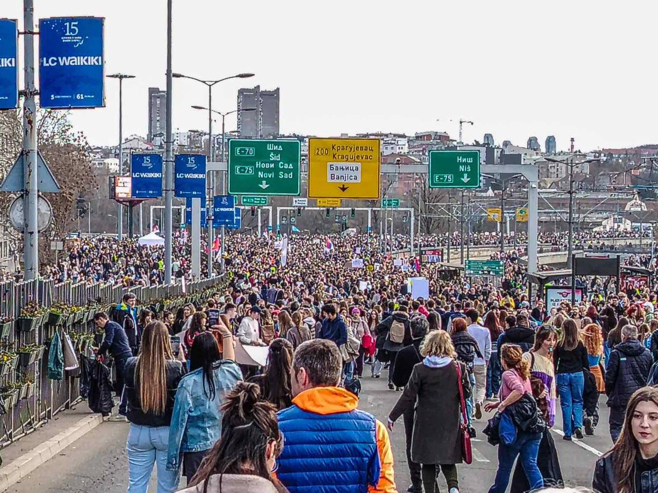 A large crowd at student-led anti-corruption protests in Serbia in January 2025, part of the movement challenging Aleksandar Vucic's government