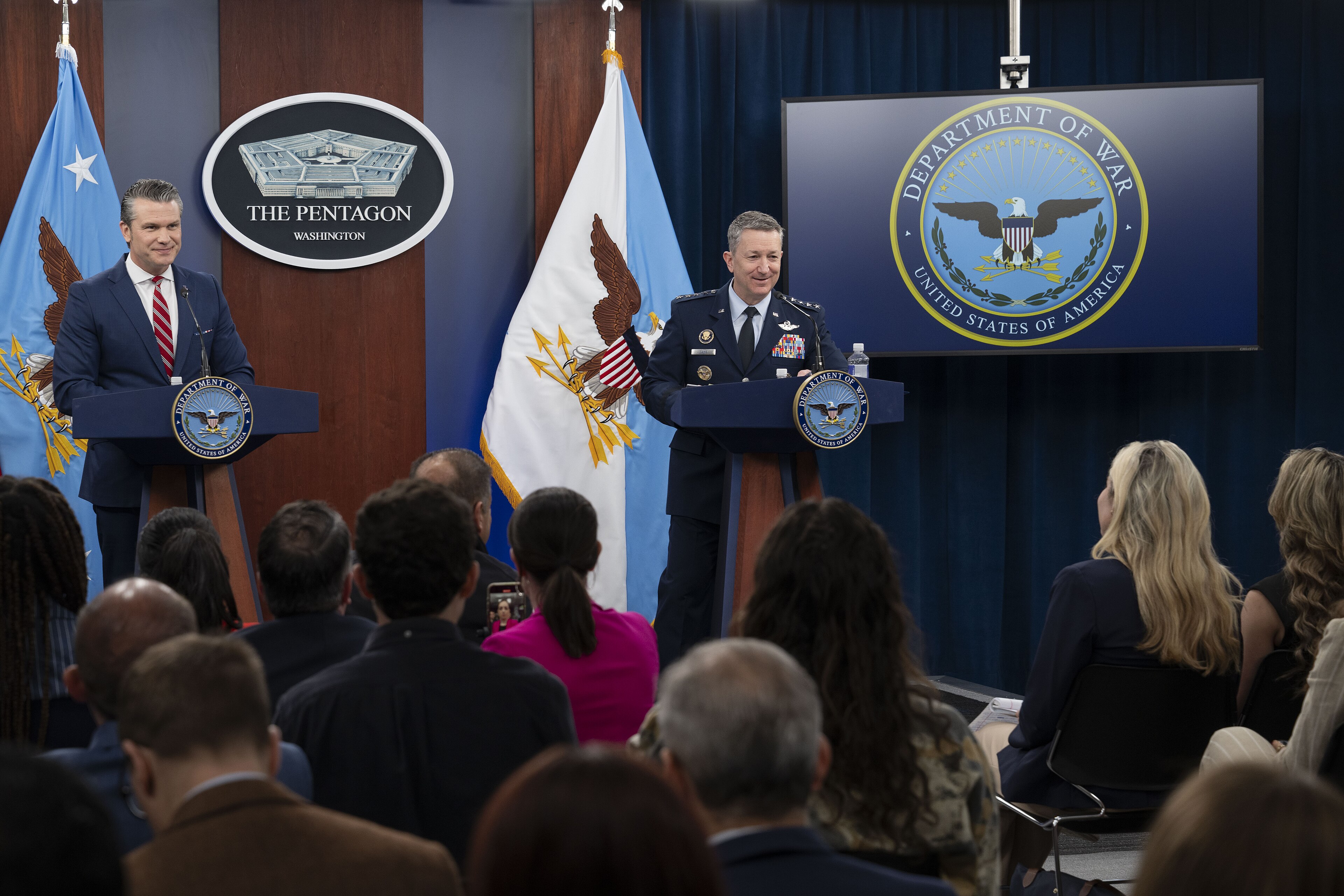 Defense Secretary Pete Hegseth at a Pentagon press briefing — file photograph