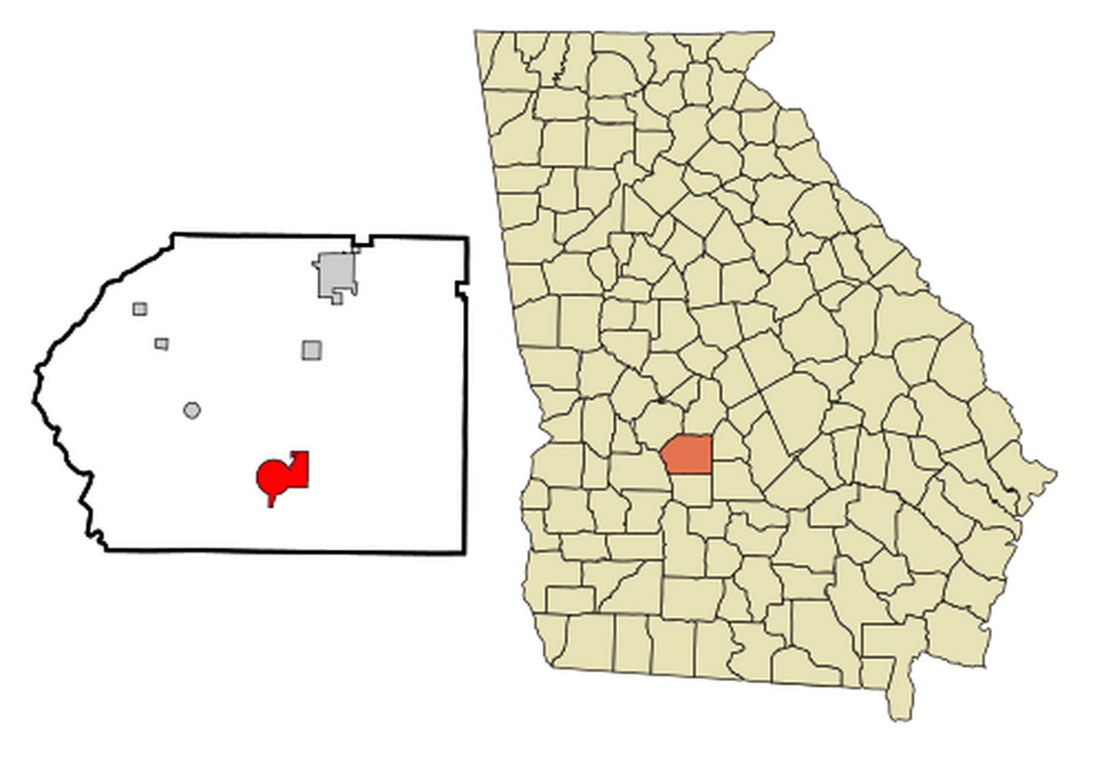 Map showing Dooly County in Georgia and Vienna within the county