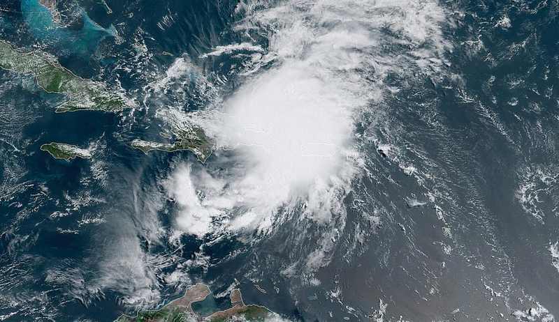 NOAA satellite file image of Hurricane Isaias over the Caribbean in 2020