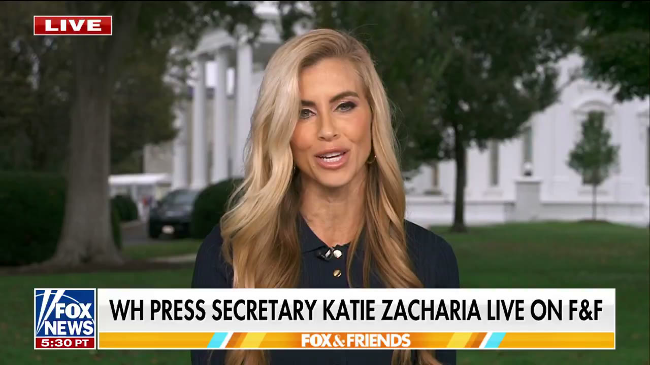 Press Secretary Katie Zacharia speaks live from the White House North Lawn on Fox and Friends on the morning of October 16, 2026, hours before her departure was confirmed