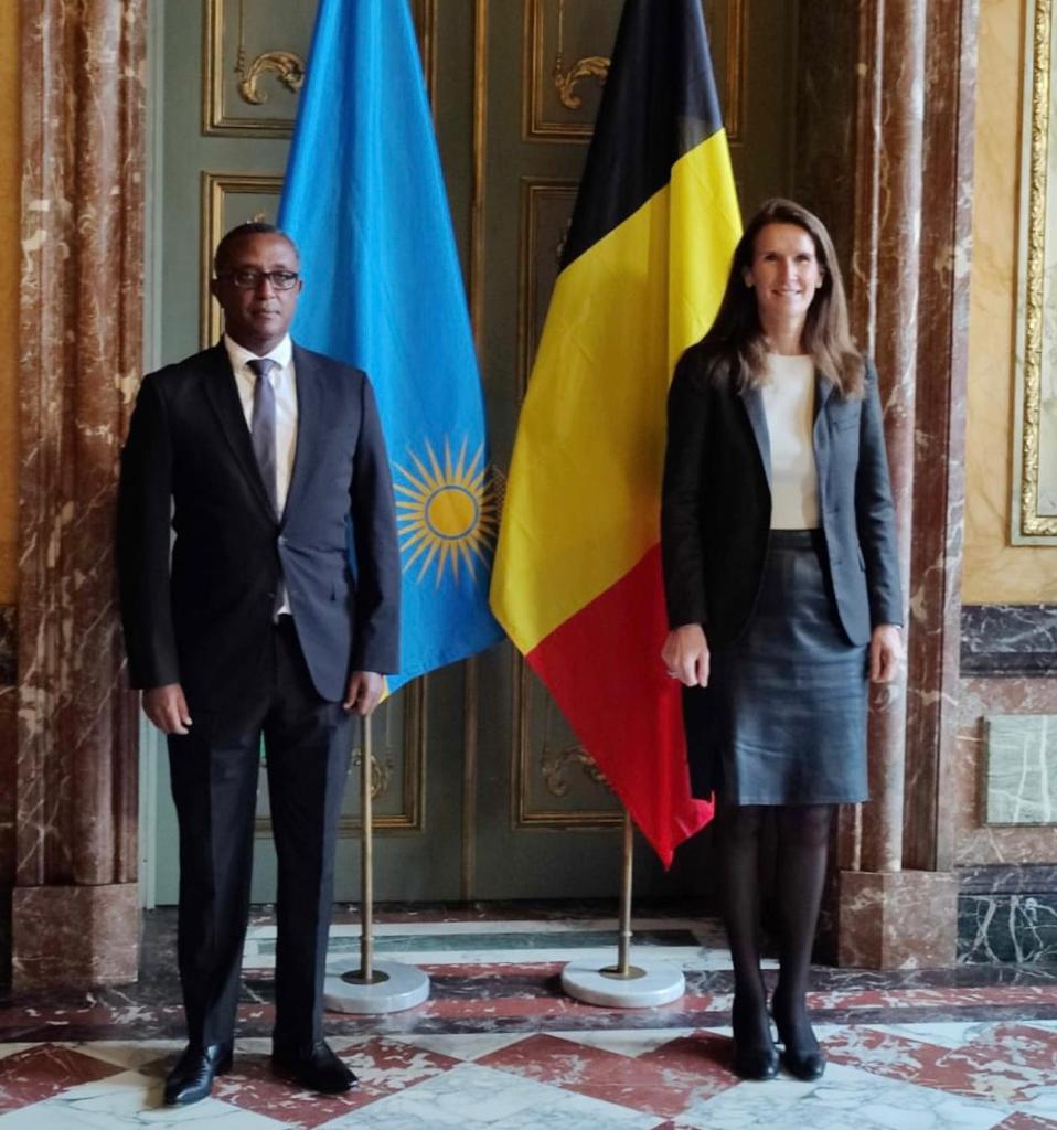 Rwandan Foreign Minister Vincent Biruta meeting Belgian Foreign Minister Sophie Wilmès in Brussels
