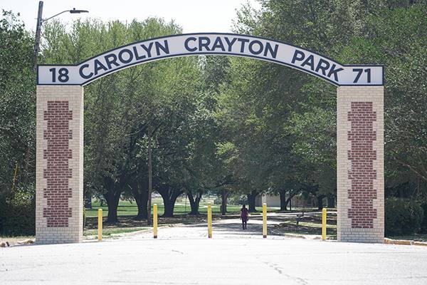Entrance arch at Carolyn Crayton Park in Macon, Georgia, where 12 young people were shot during an 18th-birthday gathering