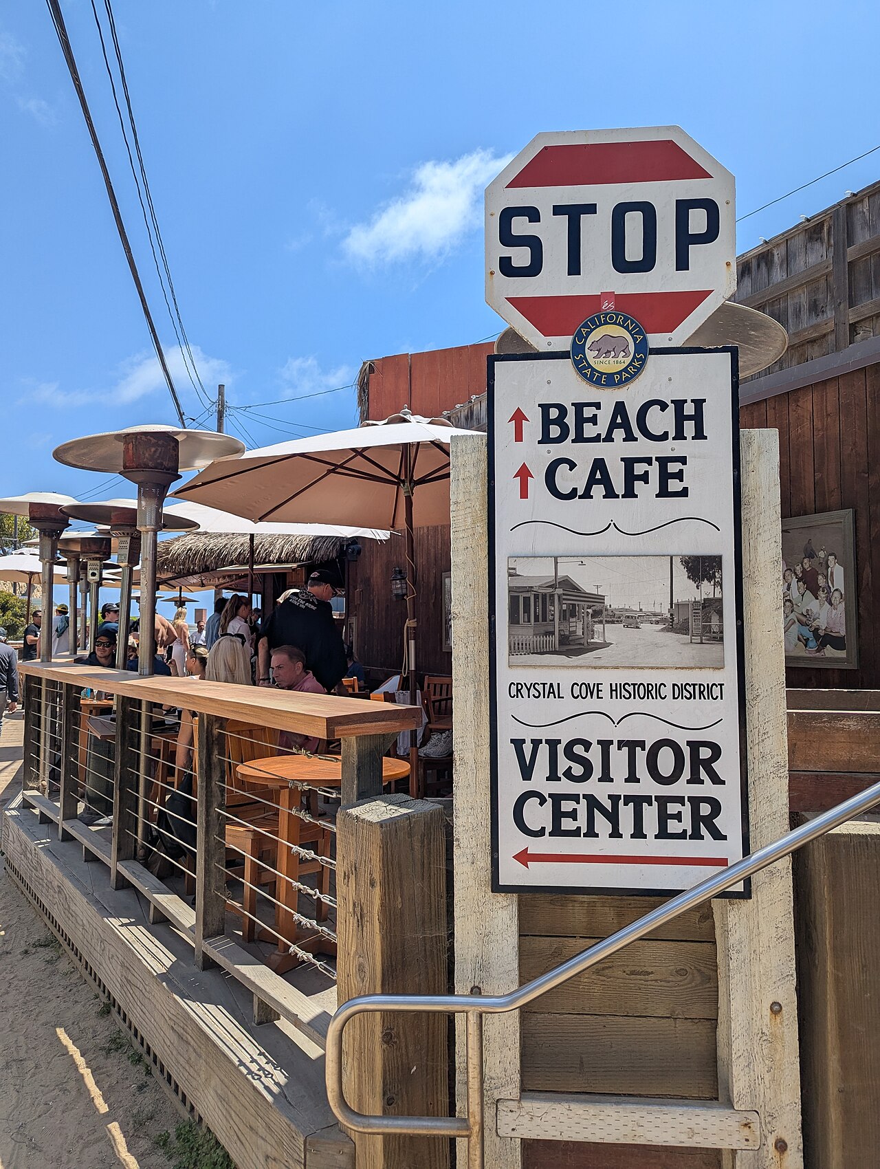 Crystal Cove Historic District visitor centre sign in Orange County — near the Coast Highway bluff work ahead of California king tides