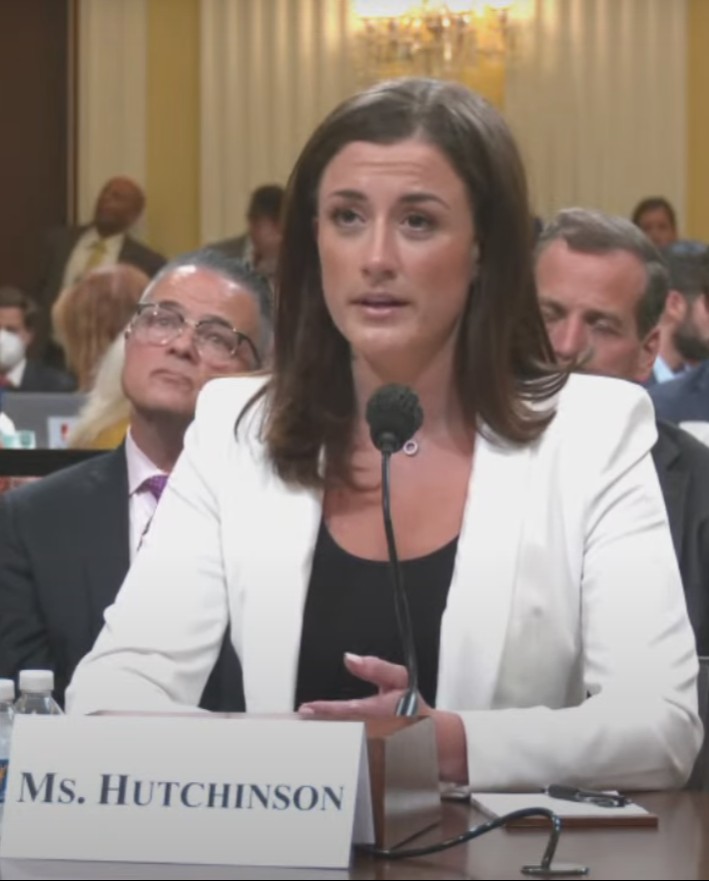 Cassidy Hutchinson testifying at the House January 6 committee hearing on June 28, 2022 — the testimony at the centre of the Cassidy Hutchinson grand jury case