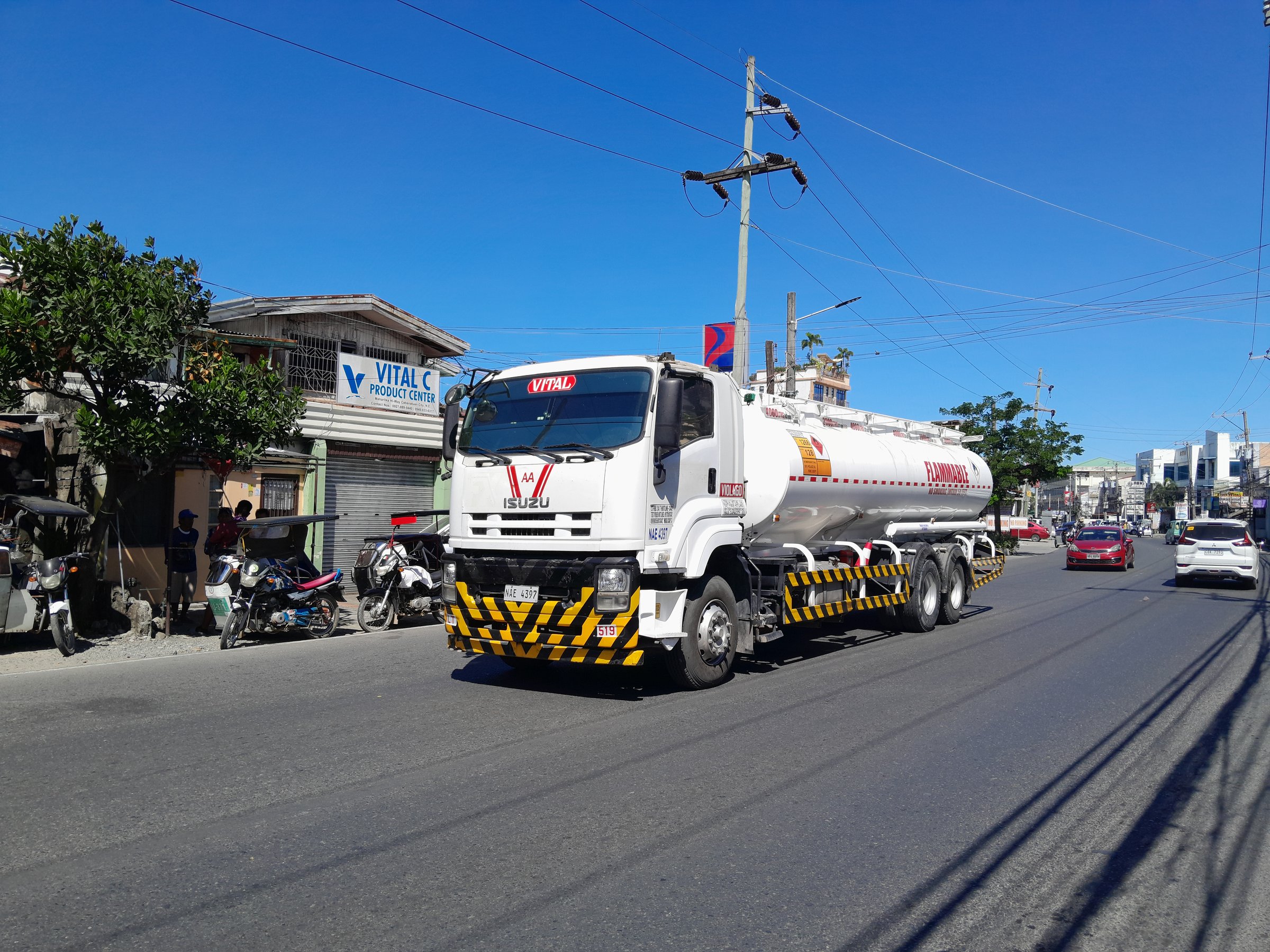 A fuel tanker truck