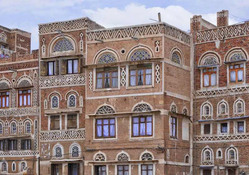 Tower houses in the old city of Sanaa, the Houthi-held Yemeni capital struck by airstrikes on October 3, 2026