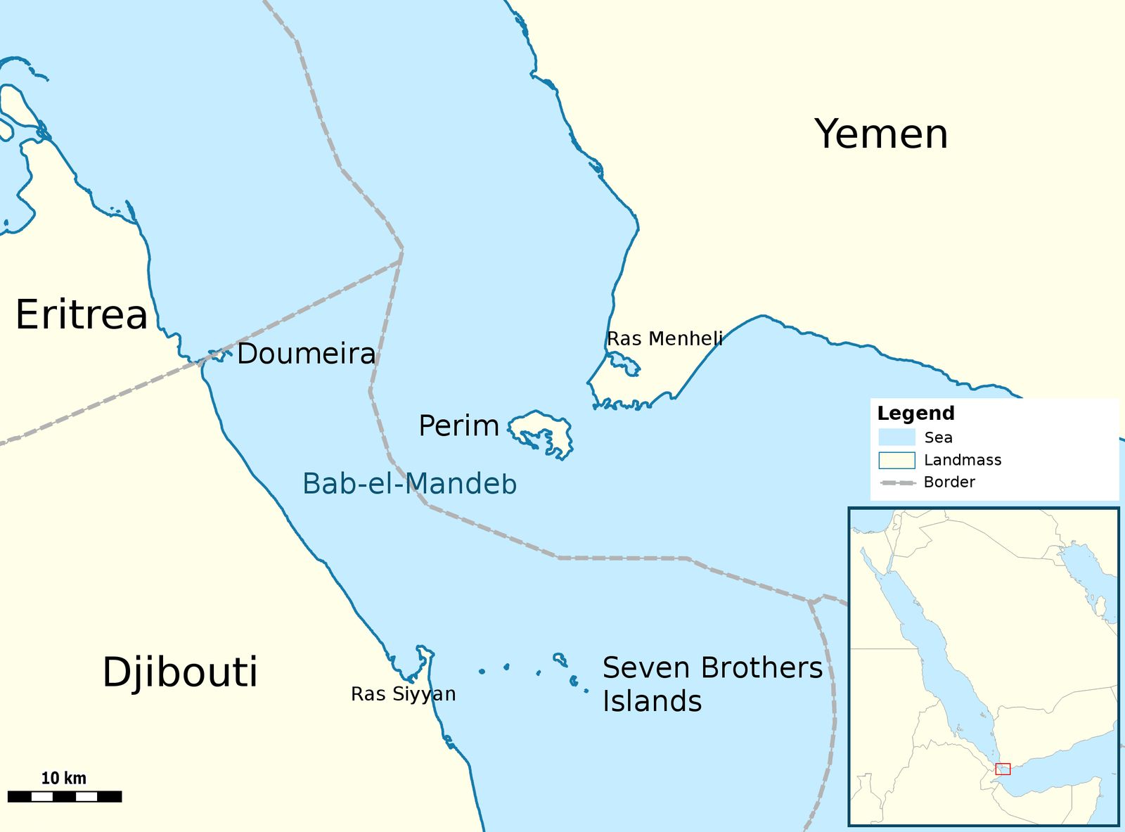 The Bab el-Mandeb strait linking the Red Sea and the Gulf of Aden