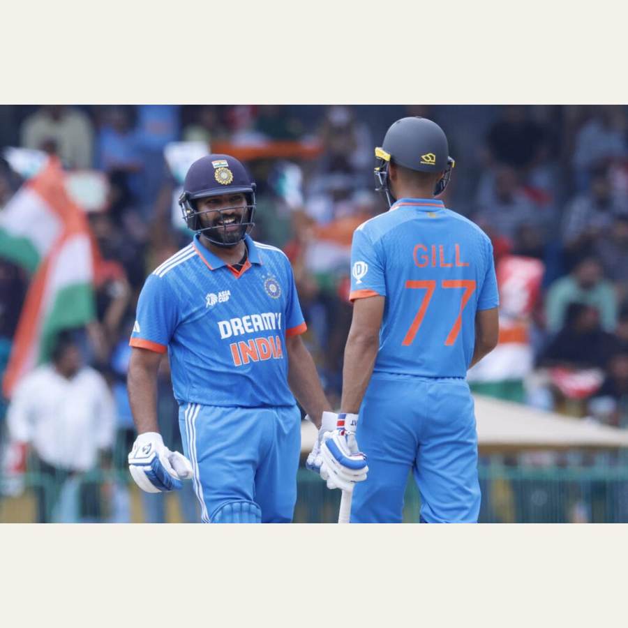 Rohit Sharma and Shubman Gill batting together in an archival ODI photograph; the pair added 255 in India’s 406-run chase against West Indies