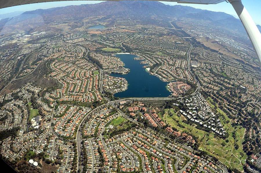 Lake Mission Viejo with the surrounding hills, the centerpiece of the master-planned city