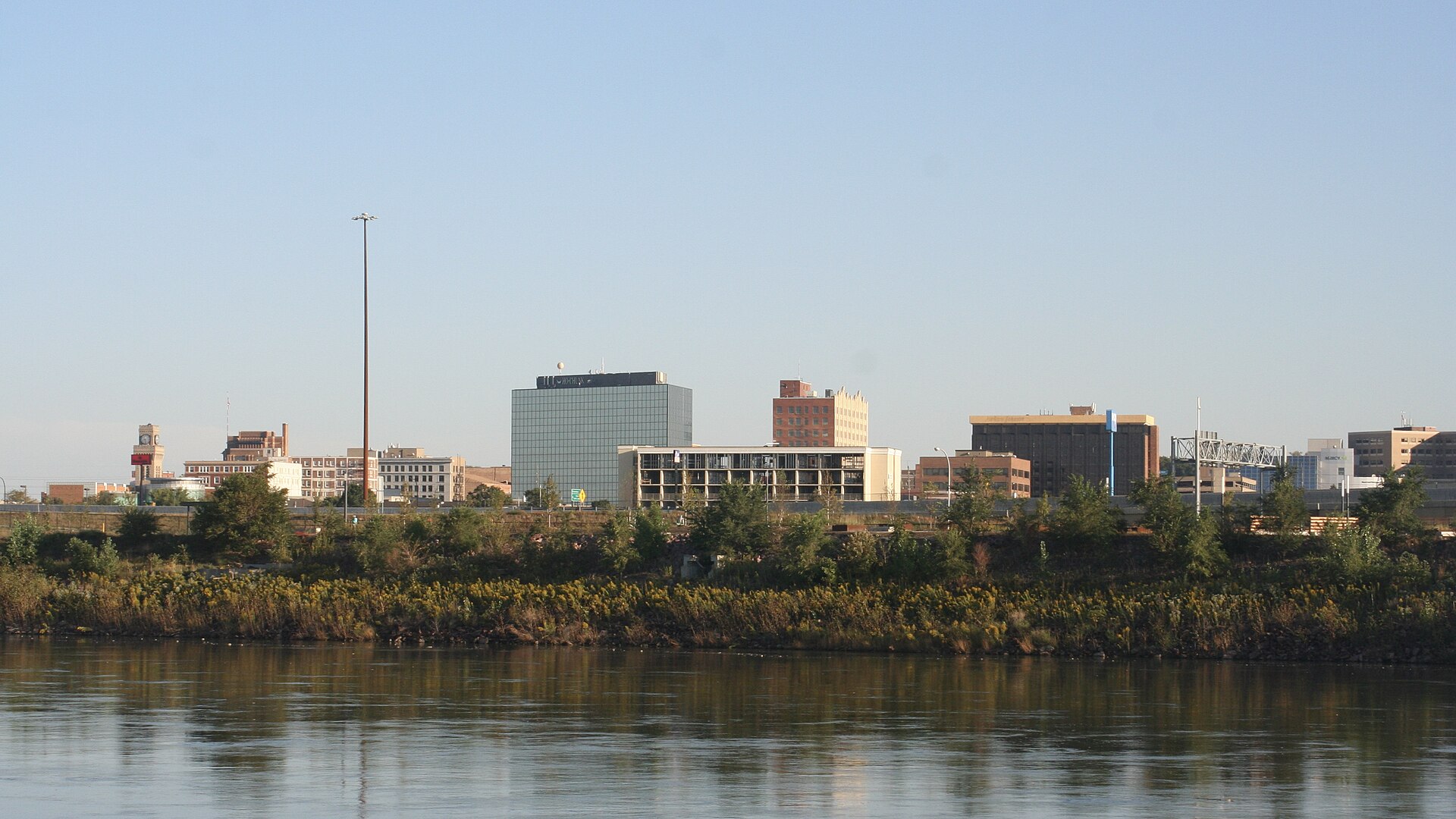 The Sioux City, Iowa, skyline across the Missouri River in 2022 — file photo for the Trump Sioux City rally story