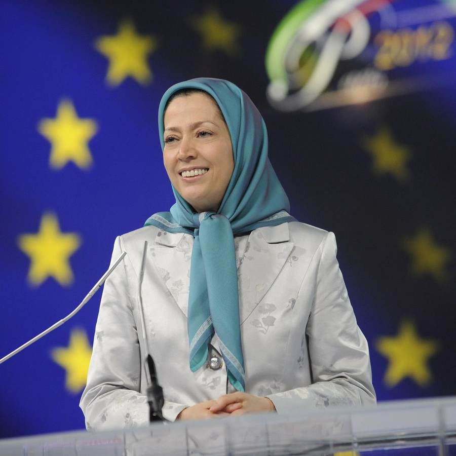 Maryam Rajavi, President-elect of the National Council of Resistance of Iran, addressing supporters