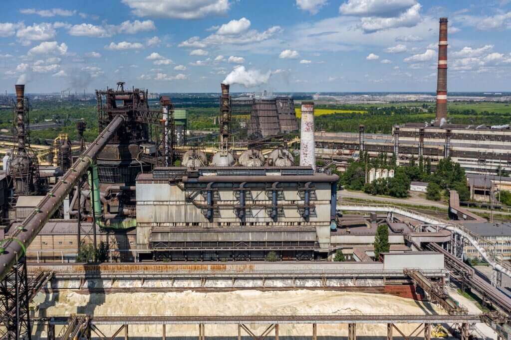 ArcelorMittal Kryvyi Rih steelworks aerial view, the plant Russia says it struck as Russia strikes Ukraine energy facilities and industry