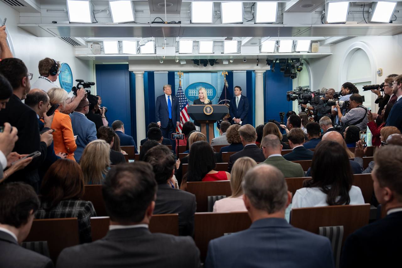 President Trump takes questions in the James S. Brady Press Briefing Room at the White House