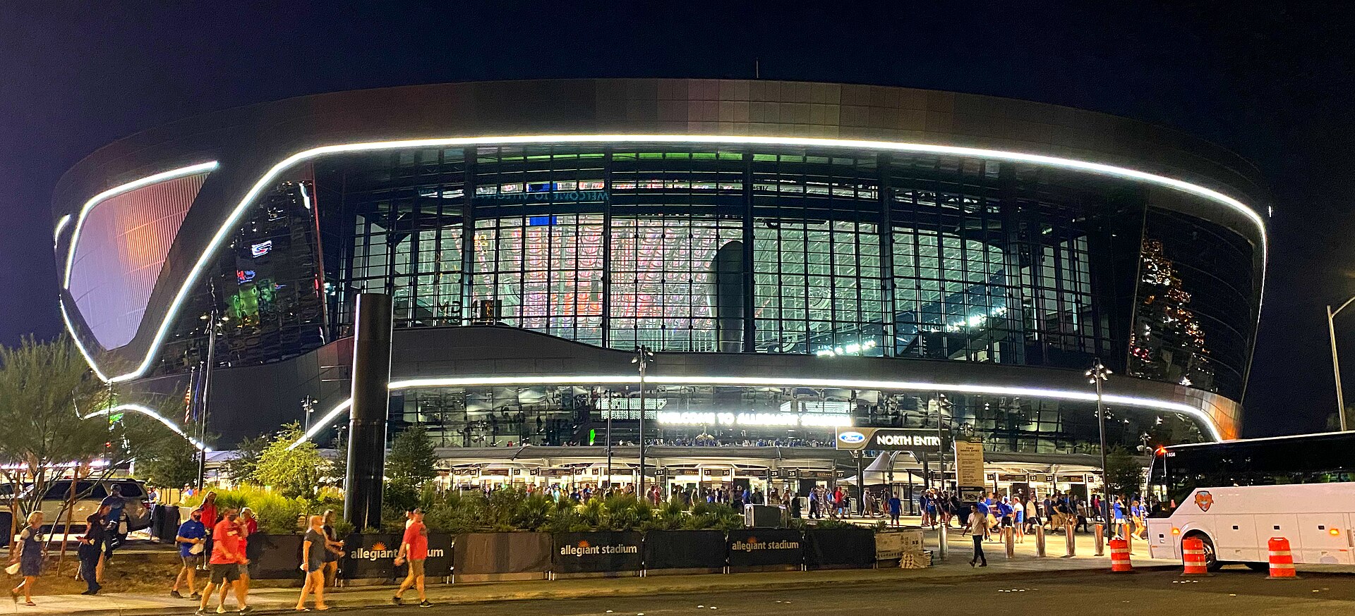 Allegiant Stadium in Las Vegas at night, where Stafford set the Rams touchdown record against the Raiders