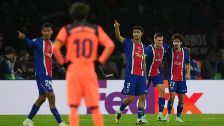 PSG beat Barcelona 4-2 — Fabián Ruiz celebrates Paris Saint-Germain's fourth goal in the Champions League win at the Parc des Princes