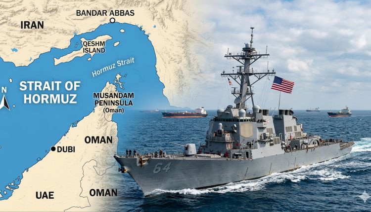A United States destroyer in the Strait of Hormuz