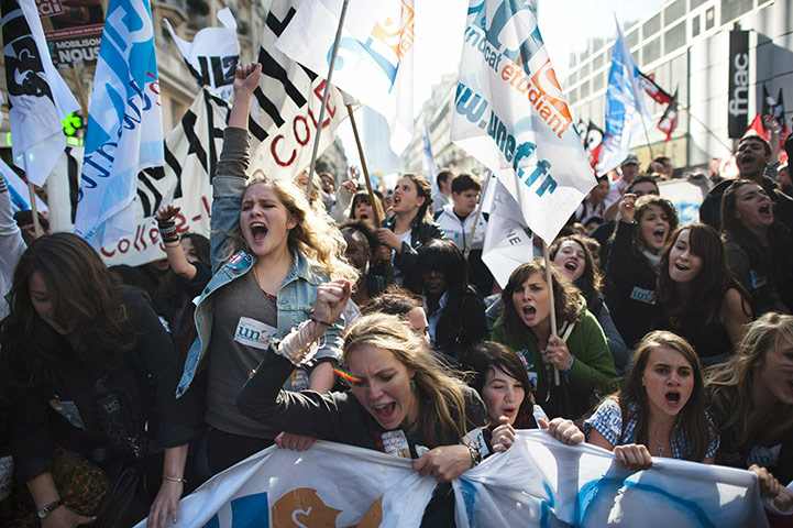 French students demonstrate during a student protest in France