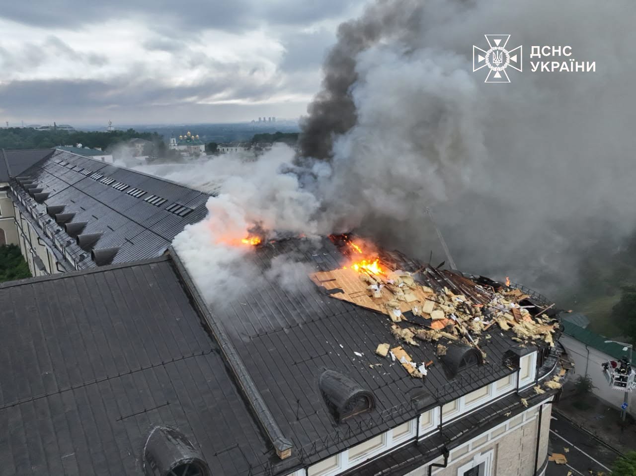 Damaged building in Kyiv after a Russian drone attack — file photo.