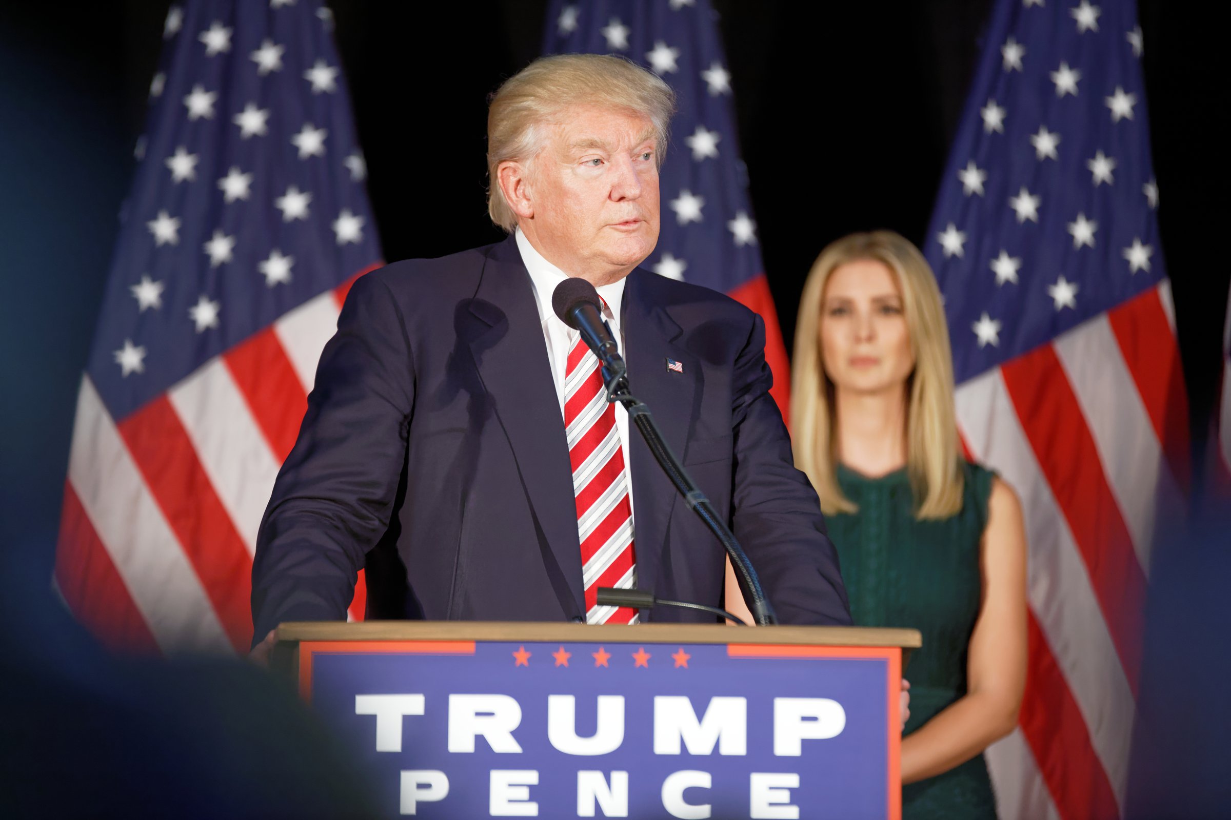 Donald Trump speaking at a rally in Aston, Pennsylvania