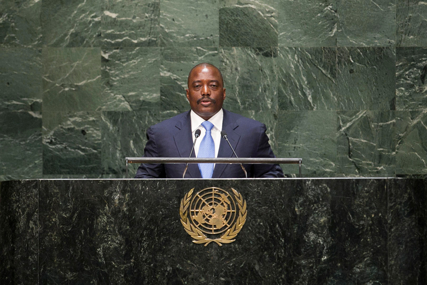 Joseph Kabila addressing the UN General Assembly in 2014 as Congo's president
