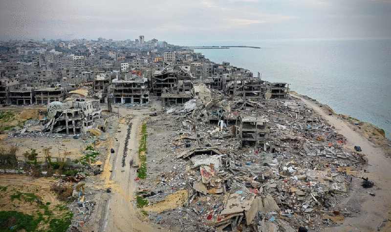 Gaza destruction aerial Beach refugee camp October 7 anniversary