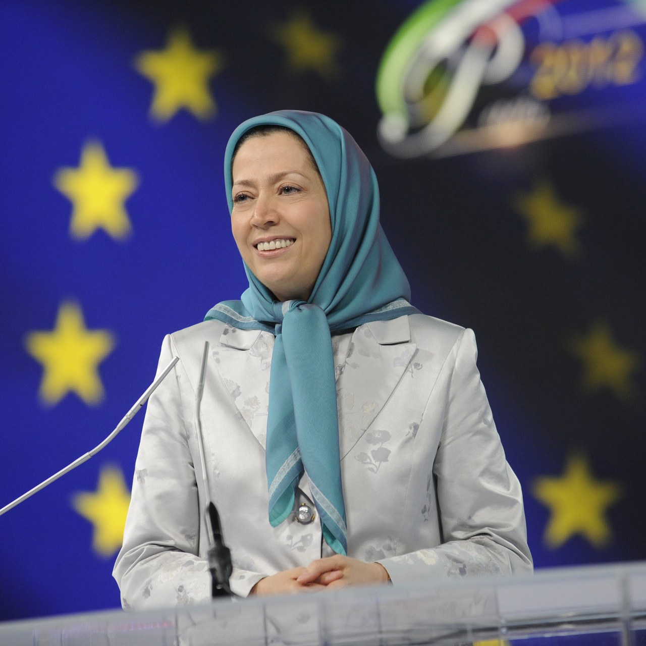 Maryam Rajavi, President-elect of the National Council of Resistance of Iran, addressing supporters
