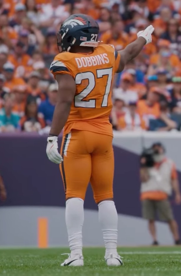 J.K. Dobbins, who scored his third touchdown in three games as the Broncos beat Cardinals 30-16, in a Broncos file photo