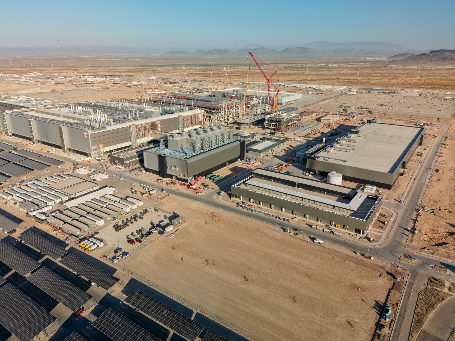 TSMC Fab 21 under construction in Phoenix, Arizona — the centerpiece of Taiwan's $265 billion US semiconductor investment