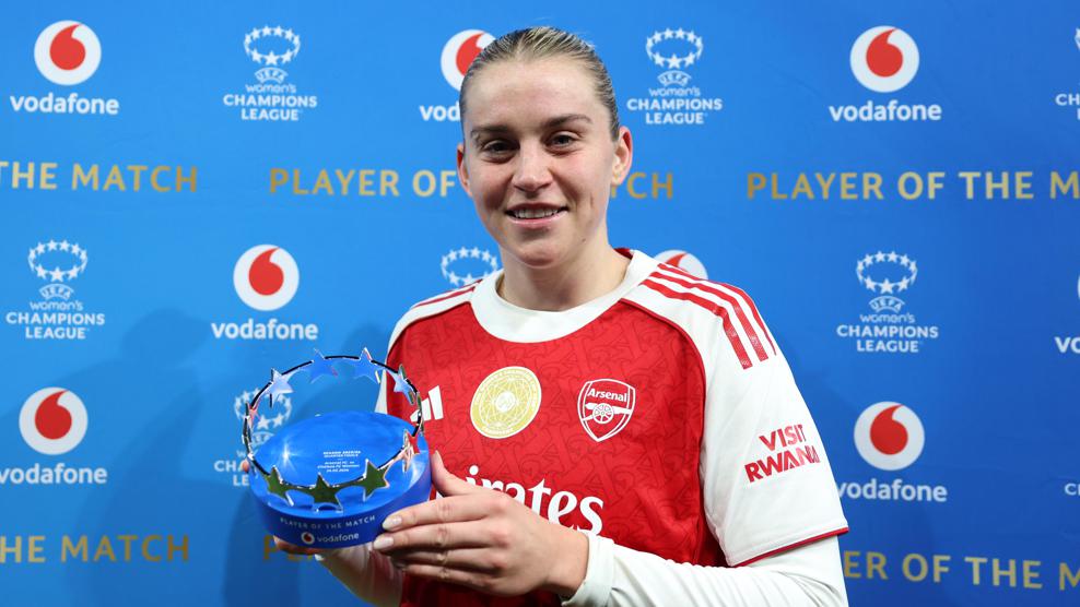 Arsenal and Chelsea players contest a UEFA Women’s Champions League match