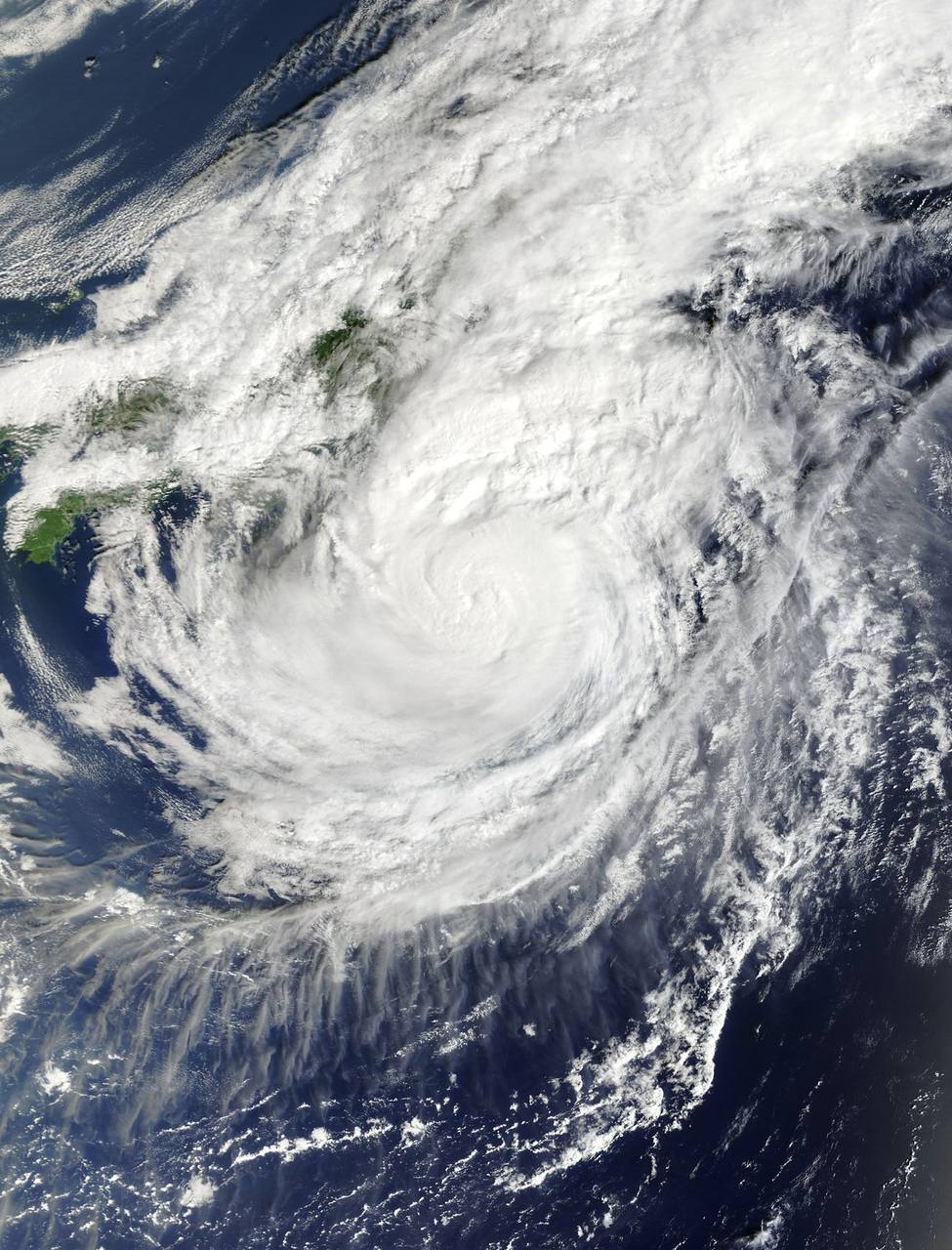Satellite image of Typhoon Dujuan approaching Japan on September 20, 2026