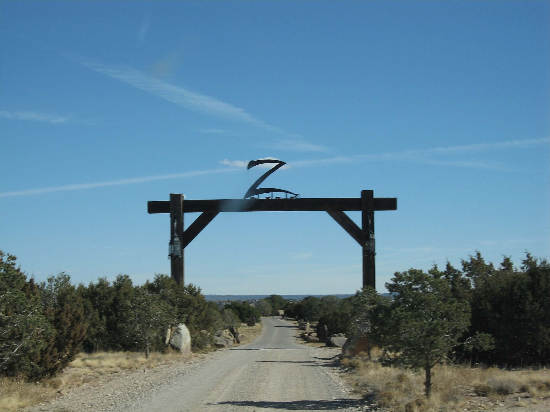 The Z gate at the entrance to Zorro Ranch in New Mexico, named in the New Mexico Epstein lawsuit